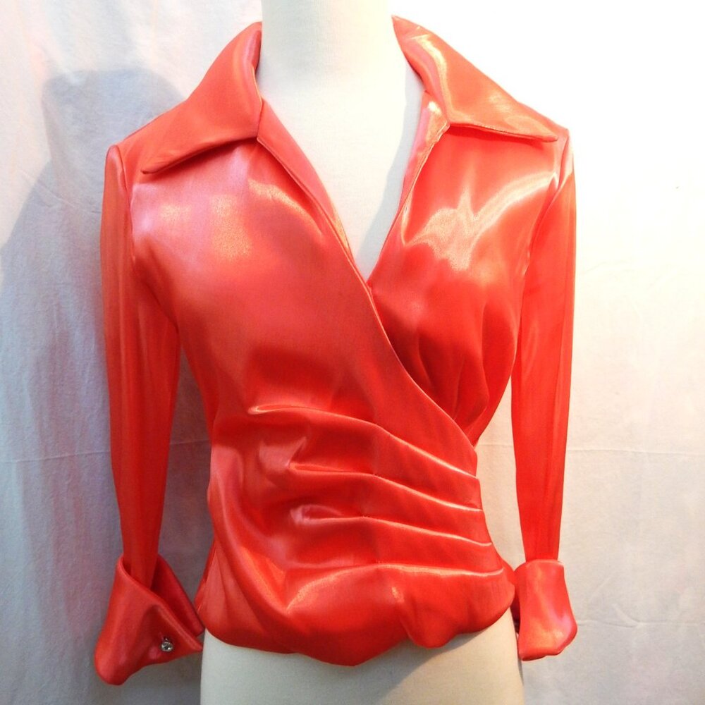 Eliza J. Faux Wrap Iridescent Satin Top and Back Zipper